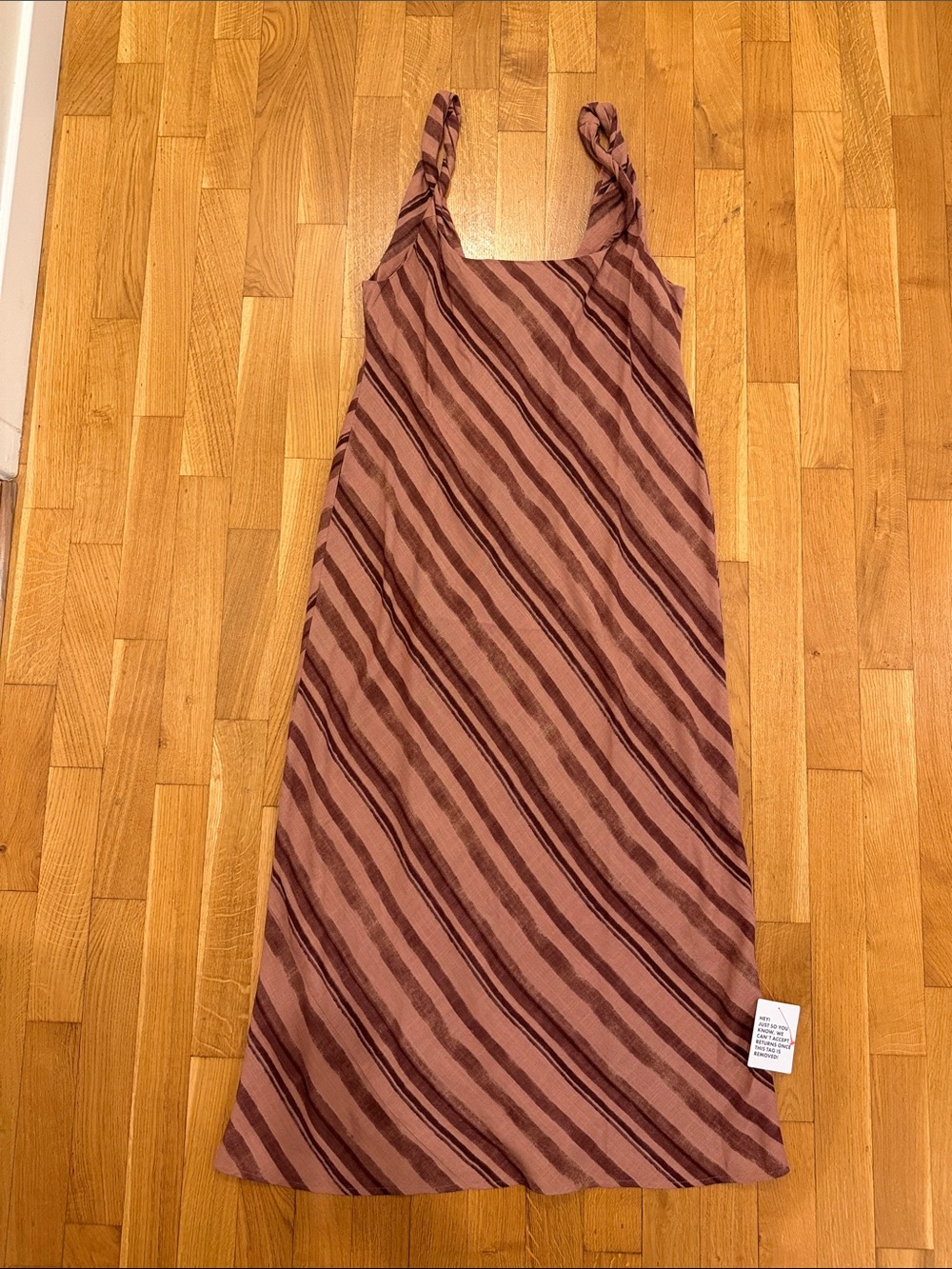 ASOS Design TALL linen look twist strap bias maxi dress in chocolate stripe